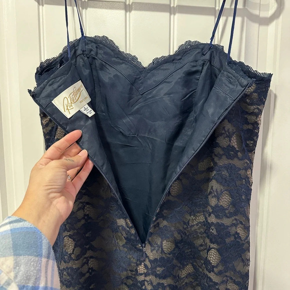 Vintage Rickie Freeman for T.J.Nites | nude lined navy lace mini dress | Size: 8 - Picture 7 of 11
